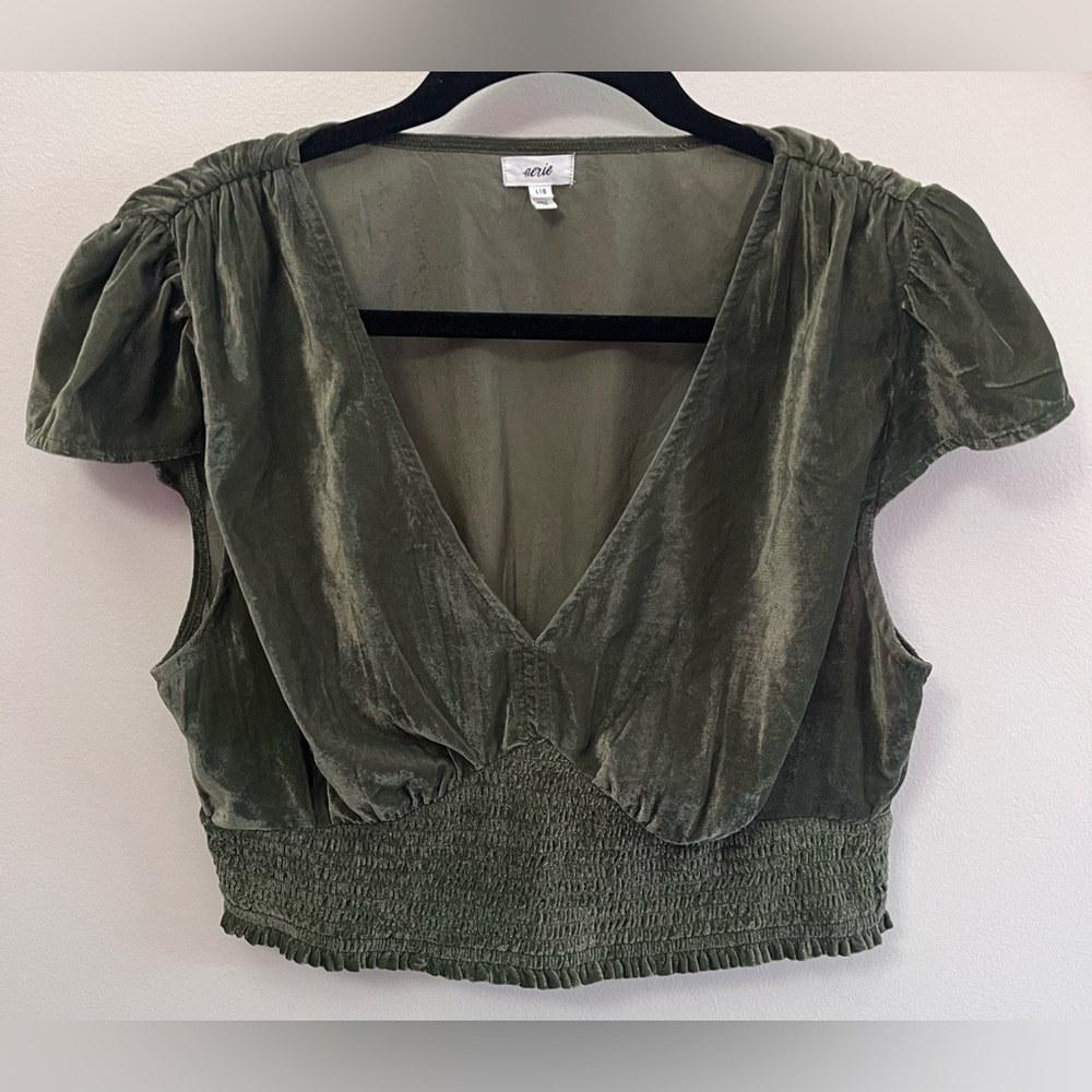 Aerie Olive Velvet Crop Top